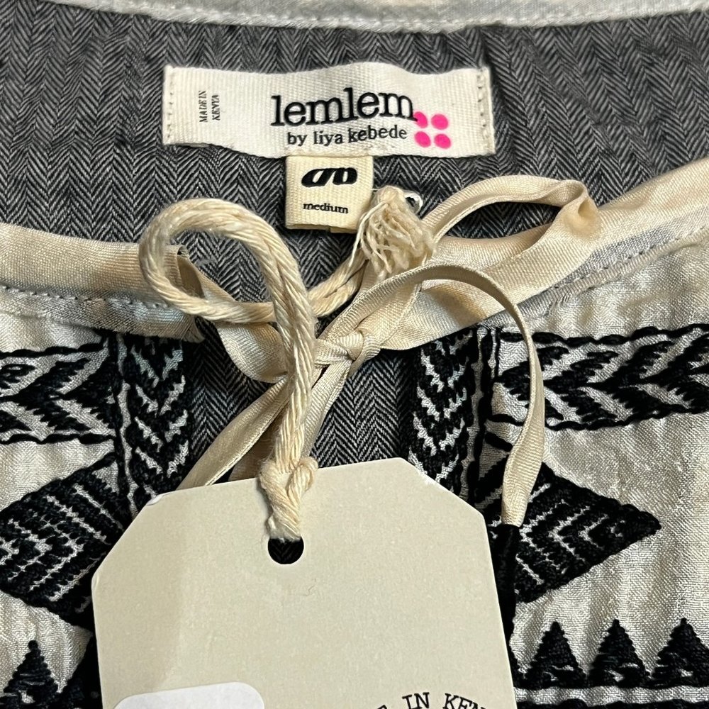 NWT Lemlem Women's Top Grey Ivory Long Sleeve Size Medium Blouse Silk - Picture 4 of 7